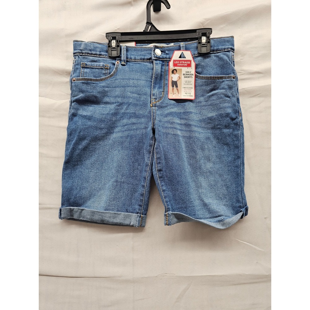 Levi Strauss Signature Girls Bermuda Shorts Blue Cotton Blend Casual Size 14